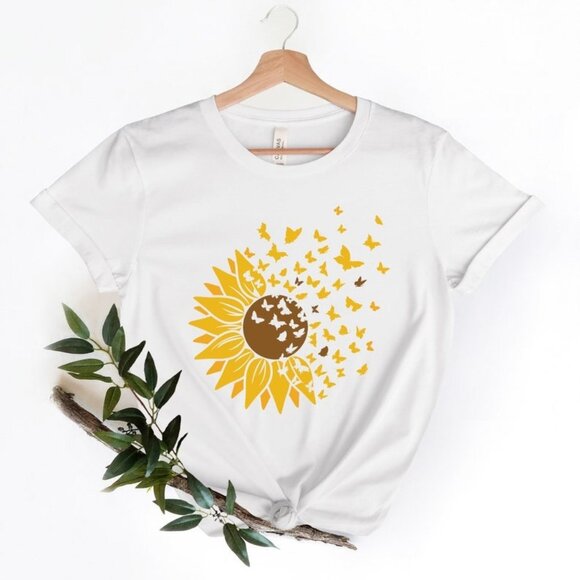 Gildan Other - Sunflower Butterfly Shirt, Sunflower Tee, Butterfly Shirt, Flower Shirt